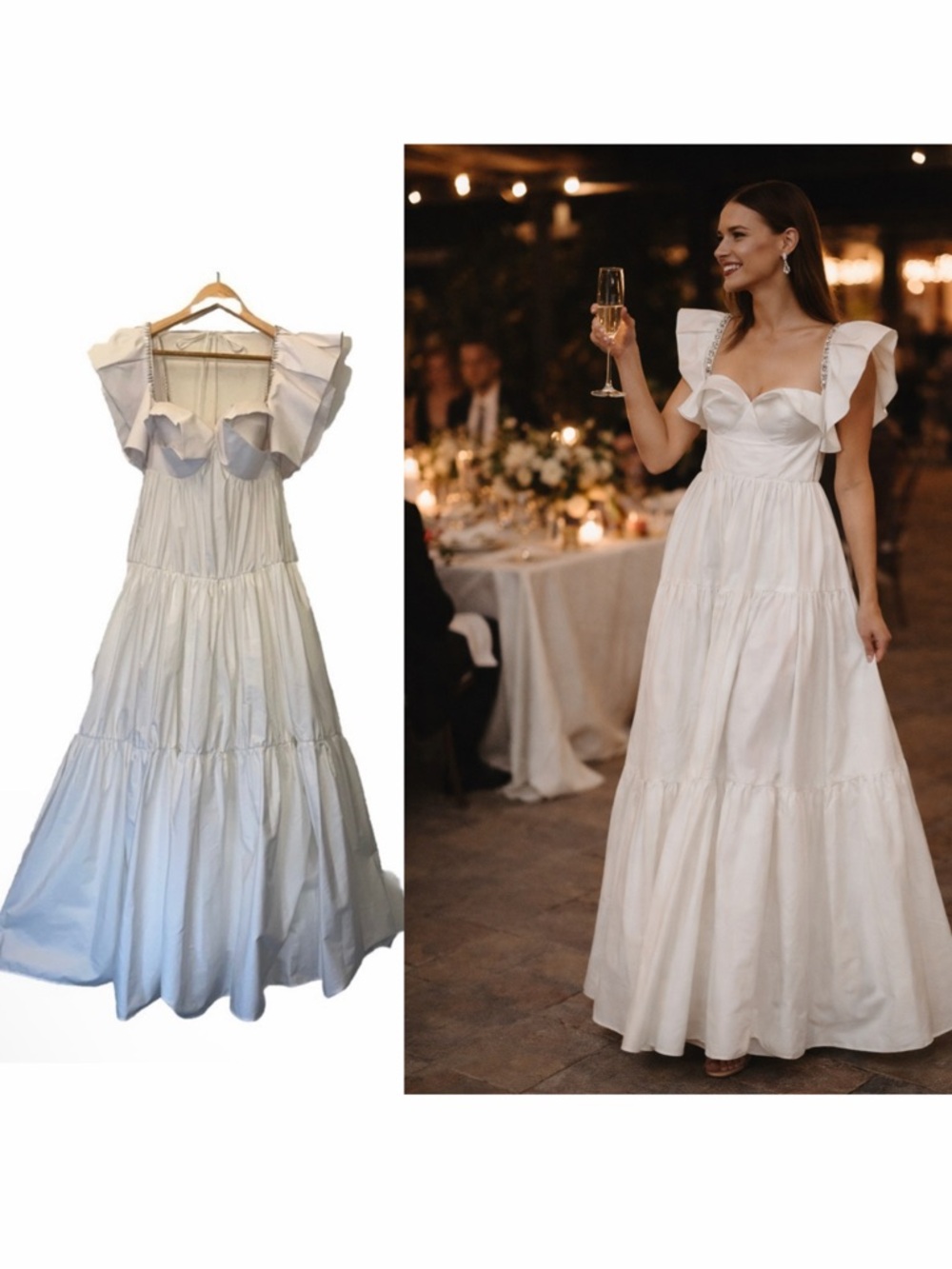 AREA Crystal Trim Poplin Maxi Dress White XS Rhinestone Straps Bride NWT ⚪️